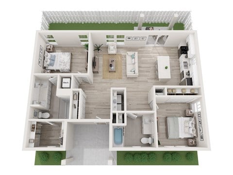 Floor plan for 2 beds, 2 baths, 1218 sqft